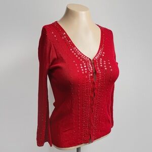 Vintage Flamenco Knit Red Sequin Cardigan Beaded